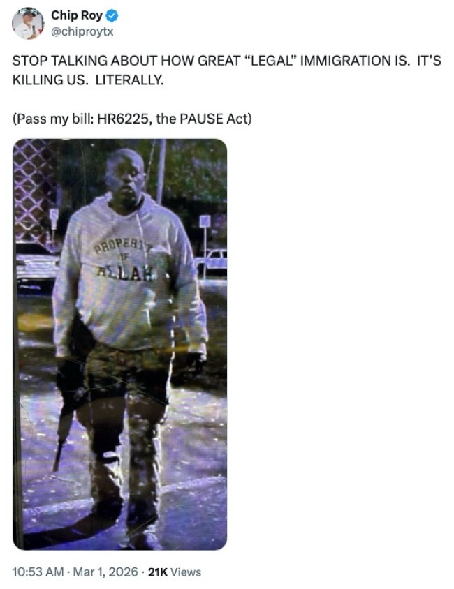 칩 로이 美하원의원, 총격 용의자 추정사진 게시